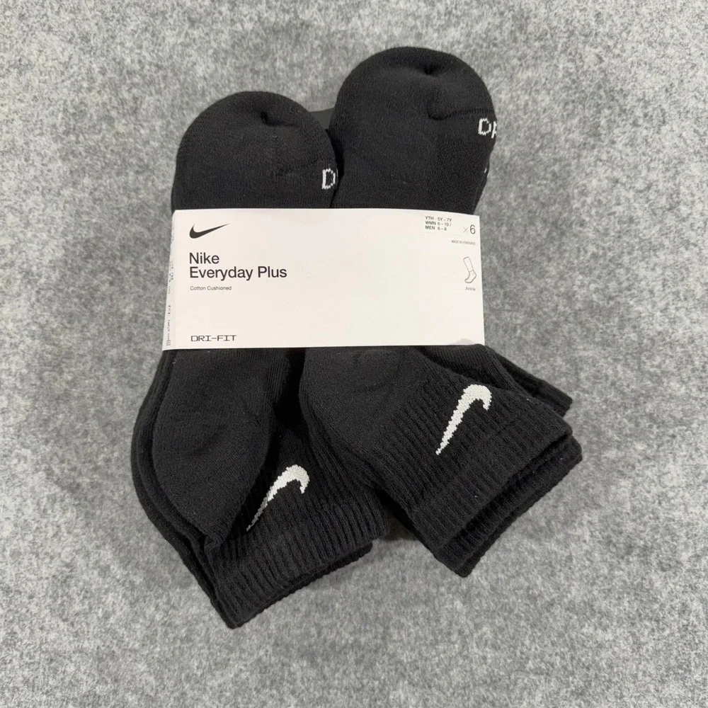 Nike Everyday Plus Cushioned Ankle Socks 6 Pair Black Mens 6-8 Medium NEW